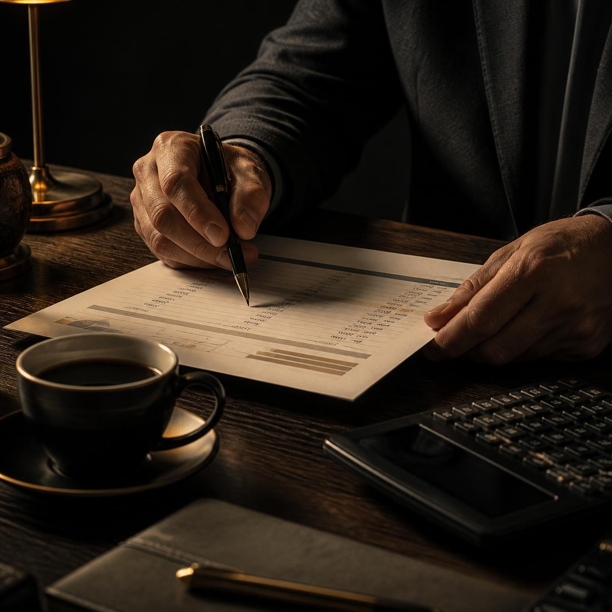 Consultant reviewing a printed profit and loss statement